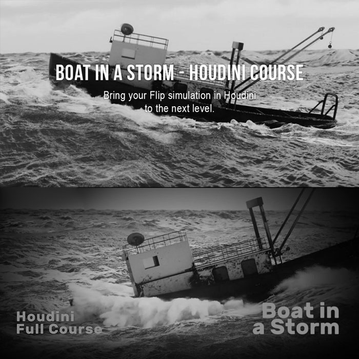 Boat in Storm - کشتی در طوفان - نرم افزار هودینی - آموزش هودینی - شبیه سازی مایعات - boat in storm - houdini  flip object